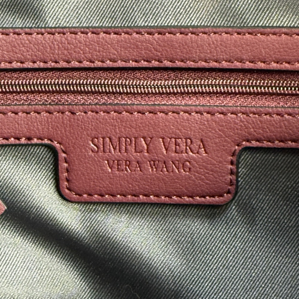 Simply Vera Vera Wang Purse Double Strap Zip Close Shoulder Bag Maroon Tote - Picture 5 of 15
